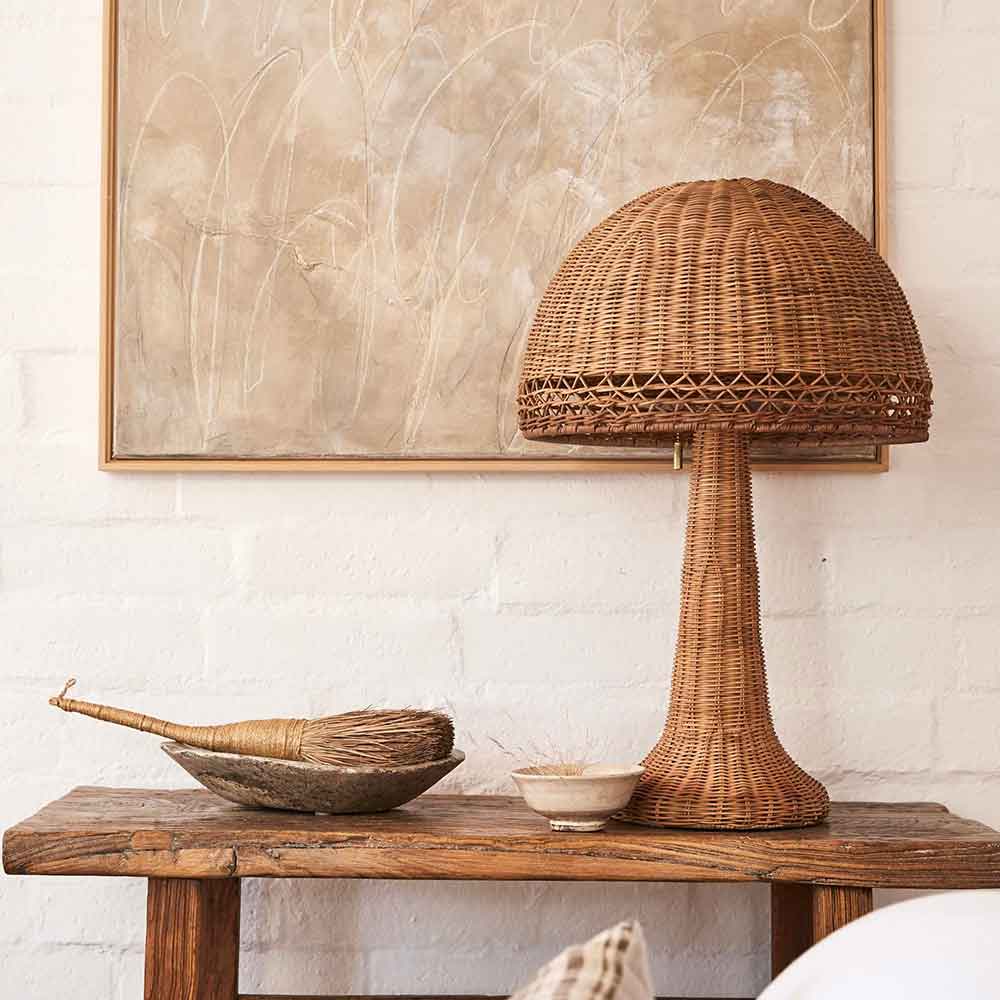 Woven Rattan Mushroom Table Lamp – Natural