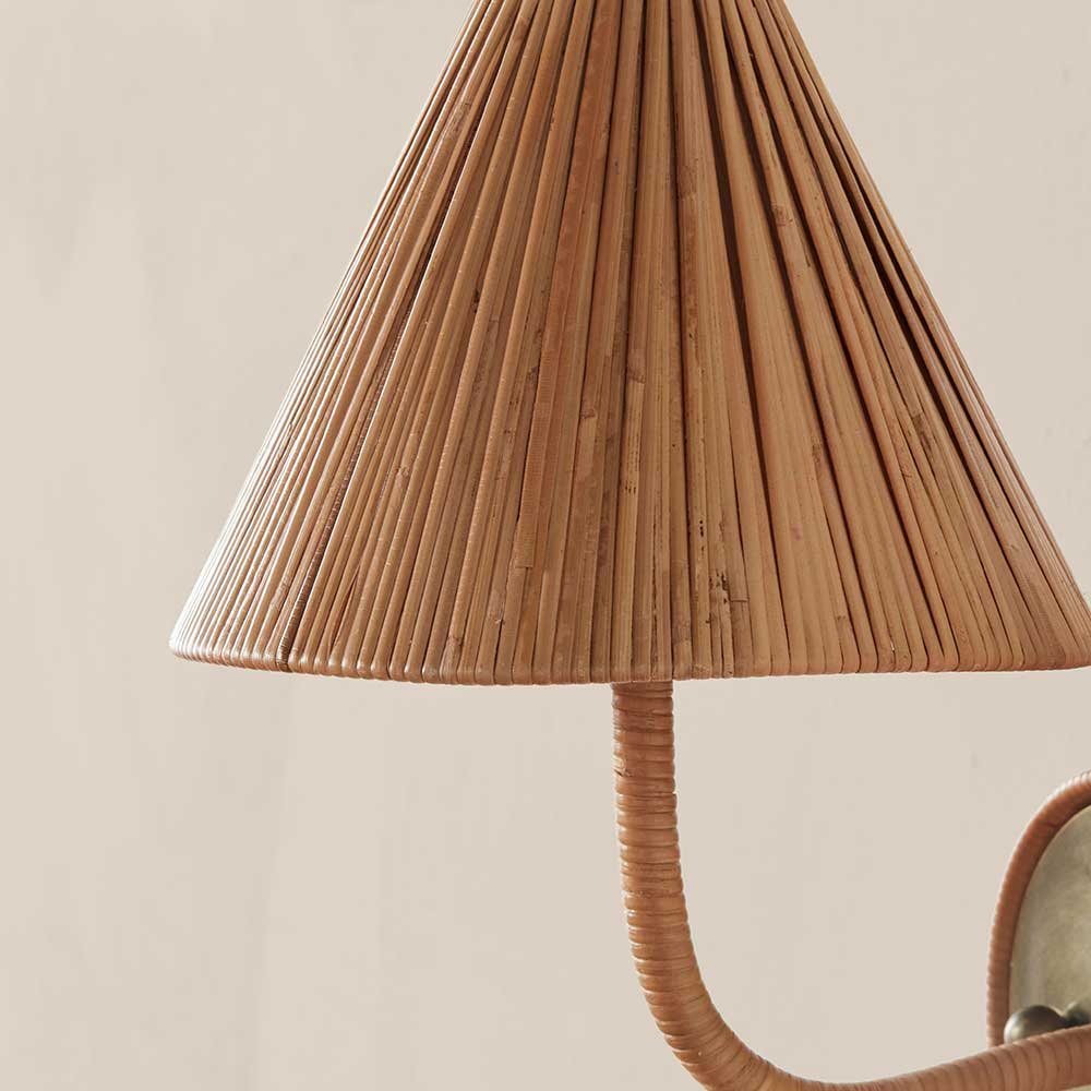Rattan Wall Sconce – Cone Shade & Brass Backplate