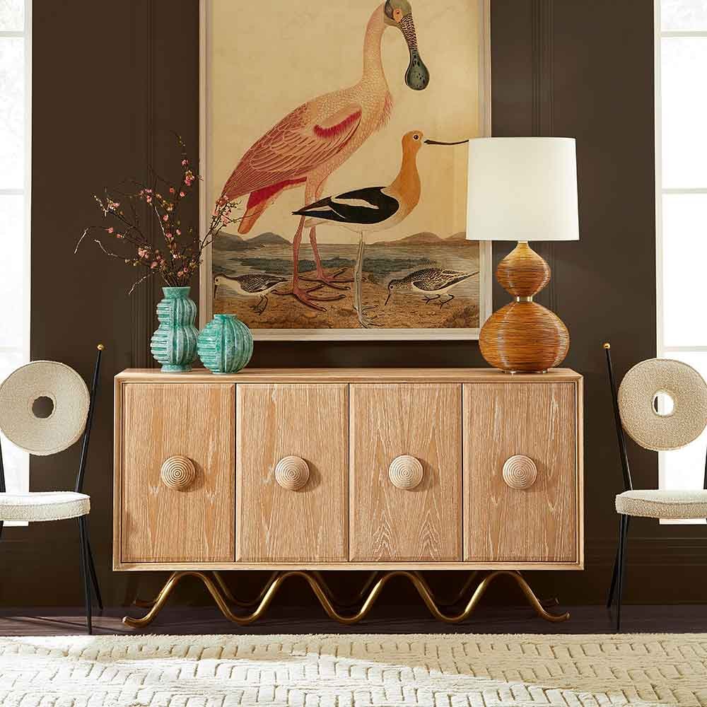 Cerused Oak 4-Door Sideboard with Wave Gold Base