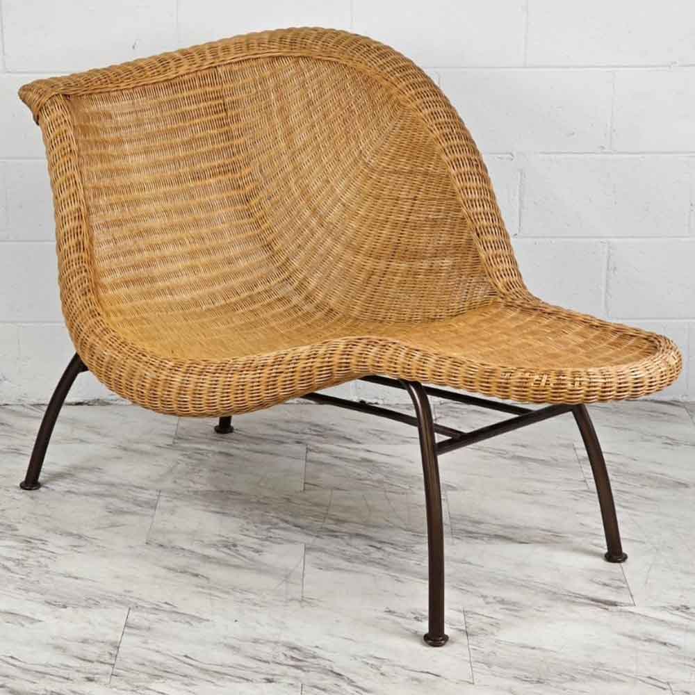 Woven Wicker Chaise Lounge – Natural on Bronze Metal Base