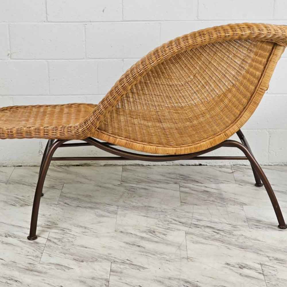 Woven Wicker Chaise Lounge – Natural on Bronze Metal Base